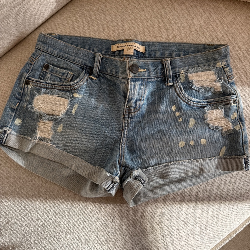 Forever 21 Blue Distressed Jean Shorts
